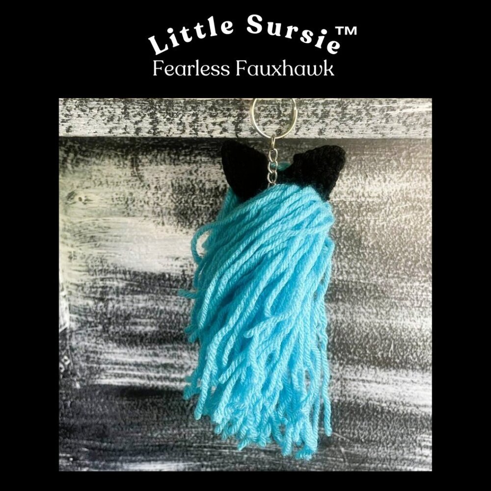 Handmade Crocheted Aqua Blue Fauxhawk Amigurumi Purse Charm Keychain - Picture 5 of 8